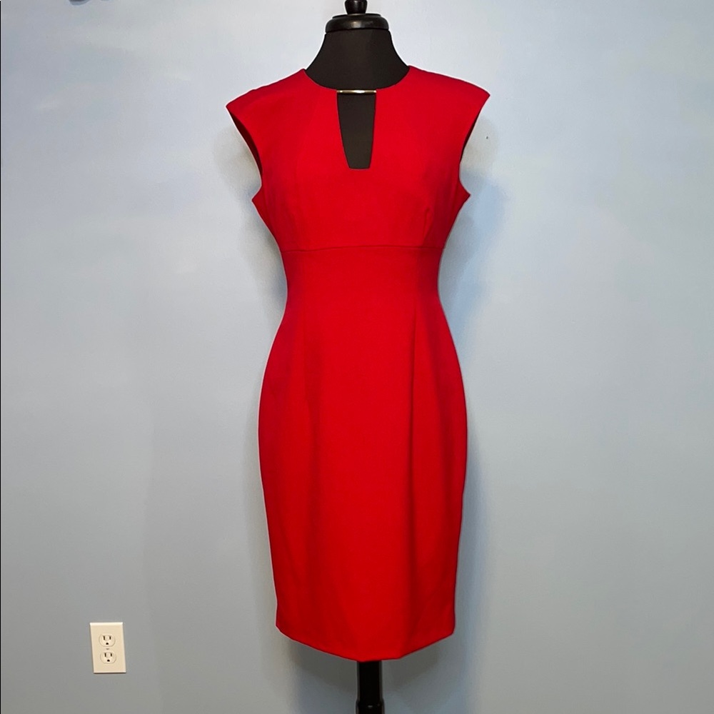 Calvin Klein Red Midi Sheath Dress